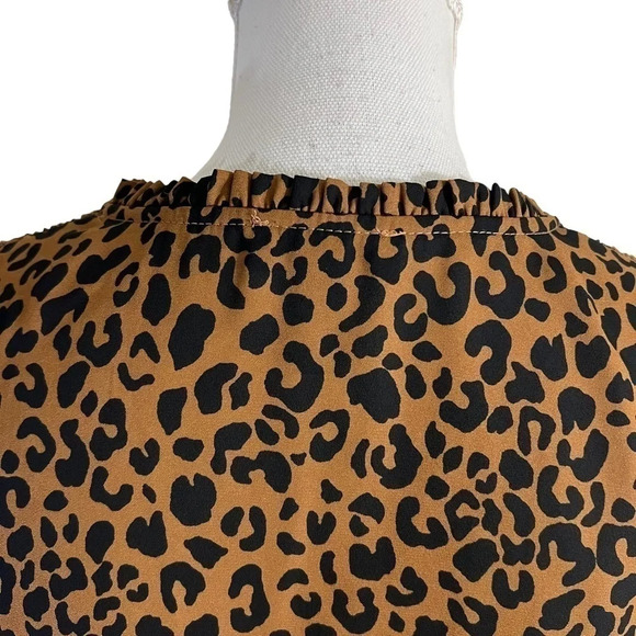 Aqua Leopard Print Blouse Size Small V Neck Brown and Black Polyester Cocktail - Picture 7 of 8